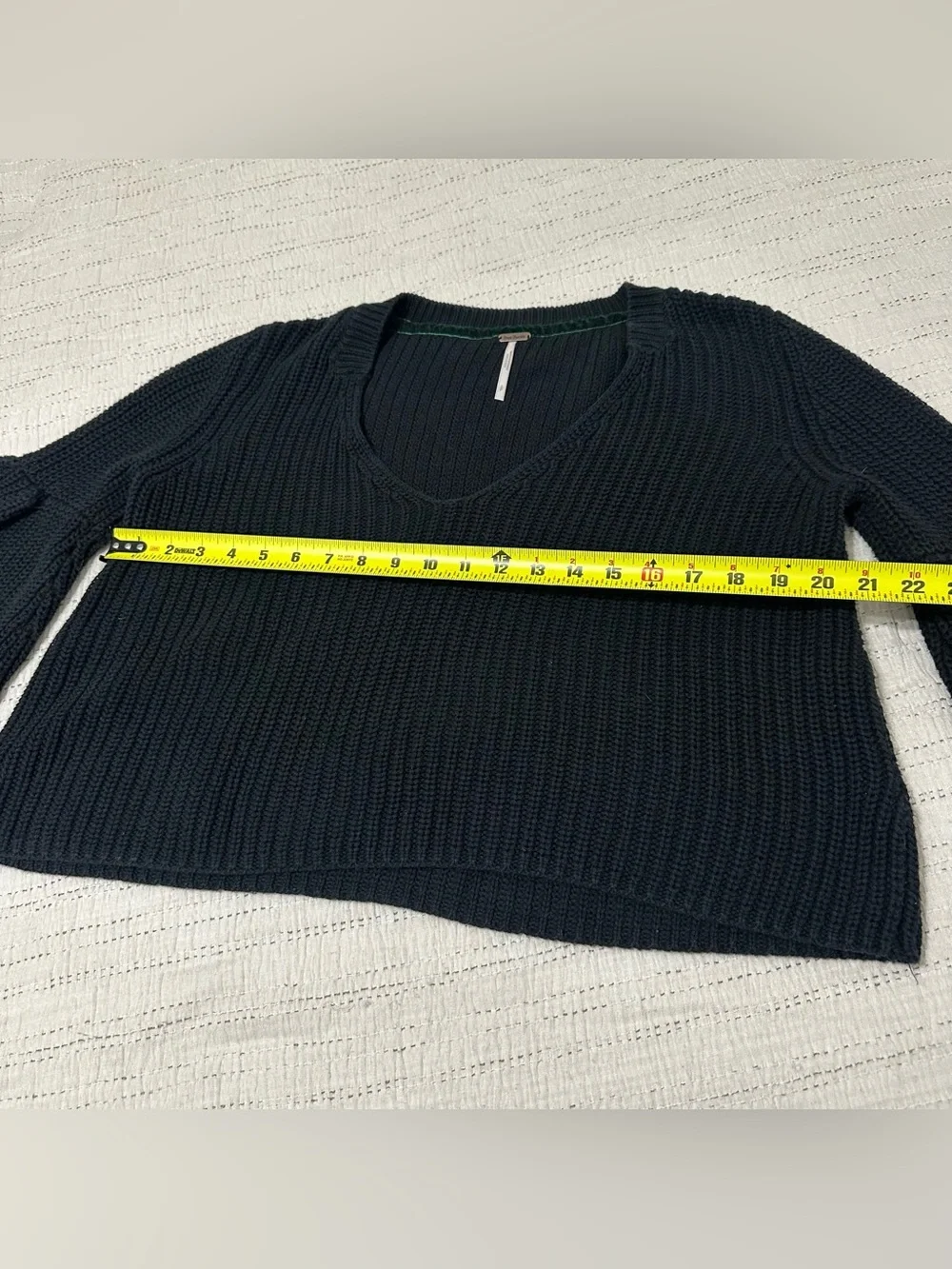 Free People Black Ribbed V-Neck Sweater